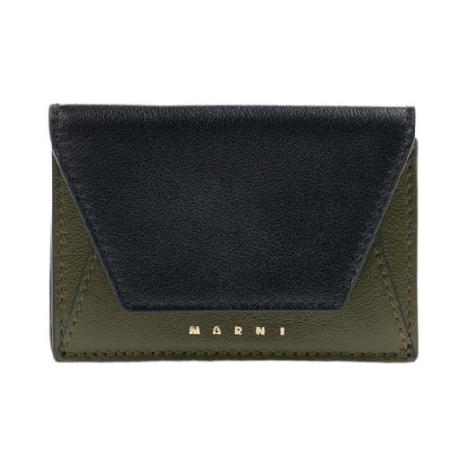 Marni Leather Tri-Fold Wallet Black Mosstone