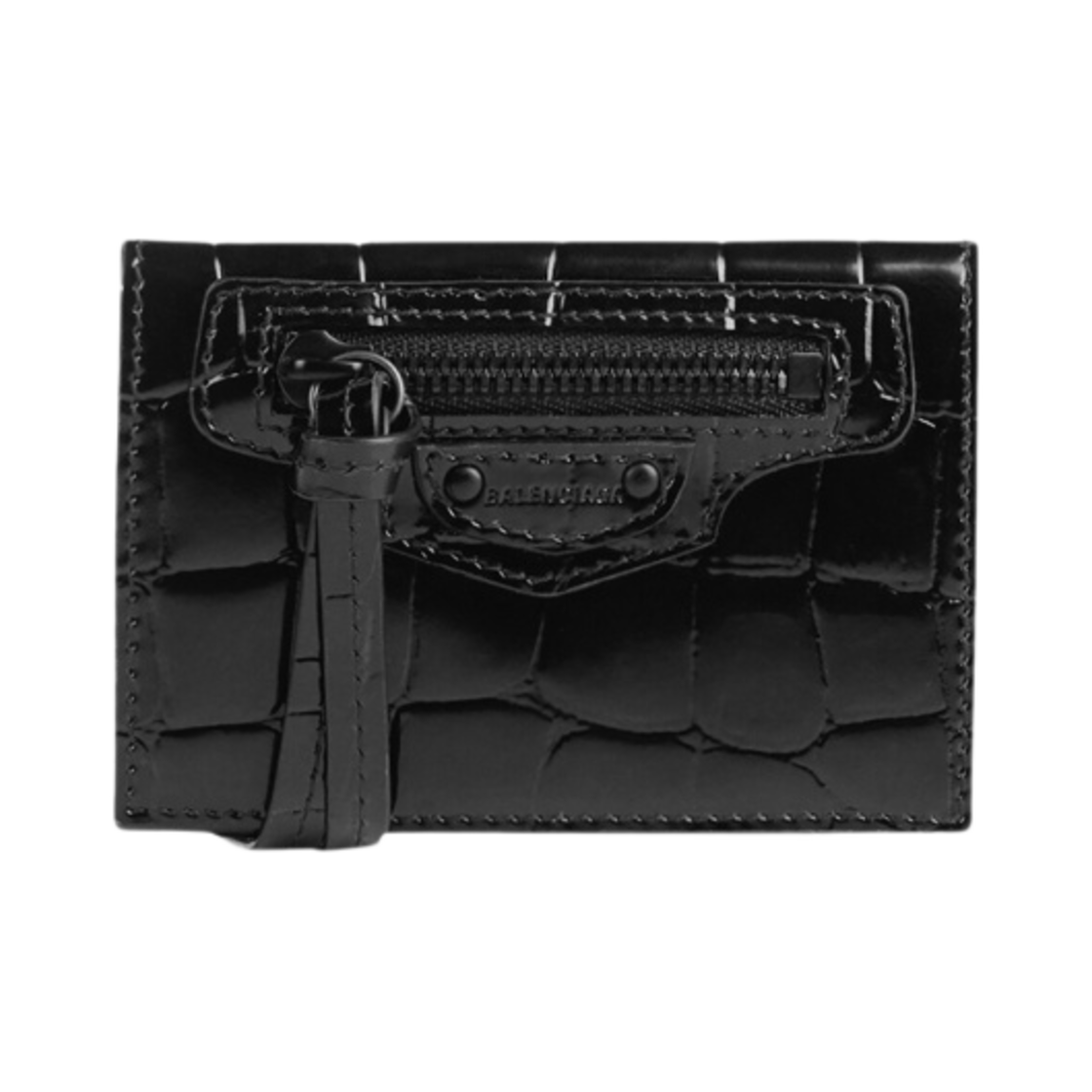 발렌시아가 세미 샤이니 크로커다일 엠보스 카프스킨 네오 클래식 미니 지갑 블랙(Balenciaga Semi-Shiny Crocodile Embossed Calfskin Neo Classic Mini Wallet Black) - 1