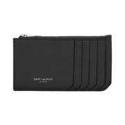 Saint Laurent Paris Fragments Zipped Card Case in Grained Leather Black