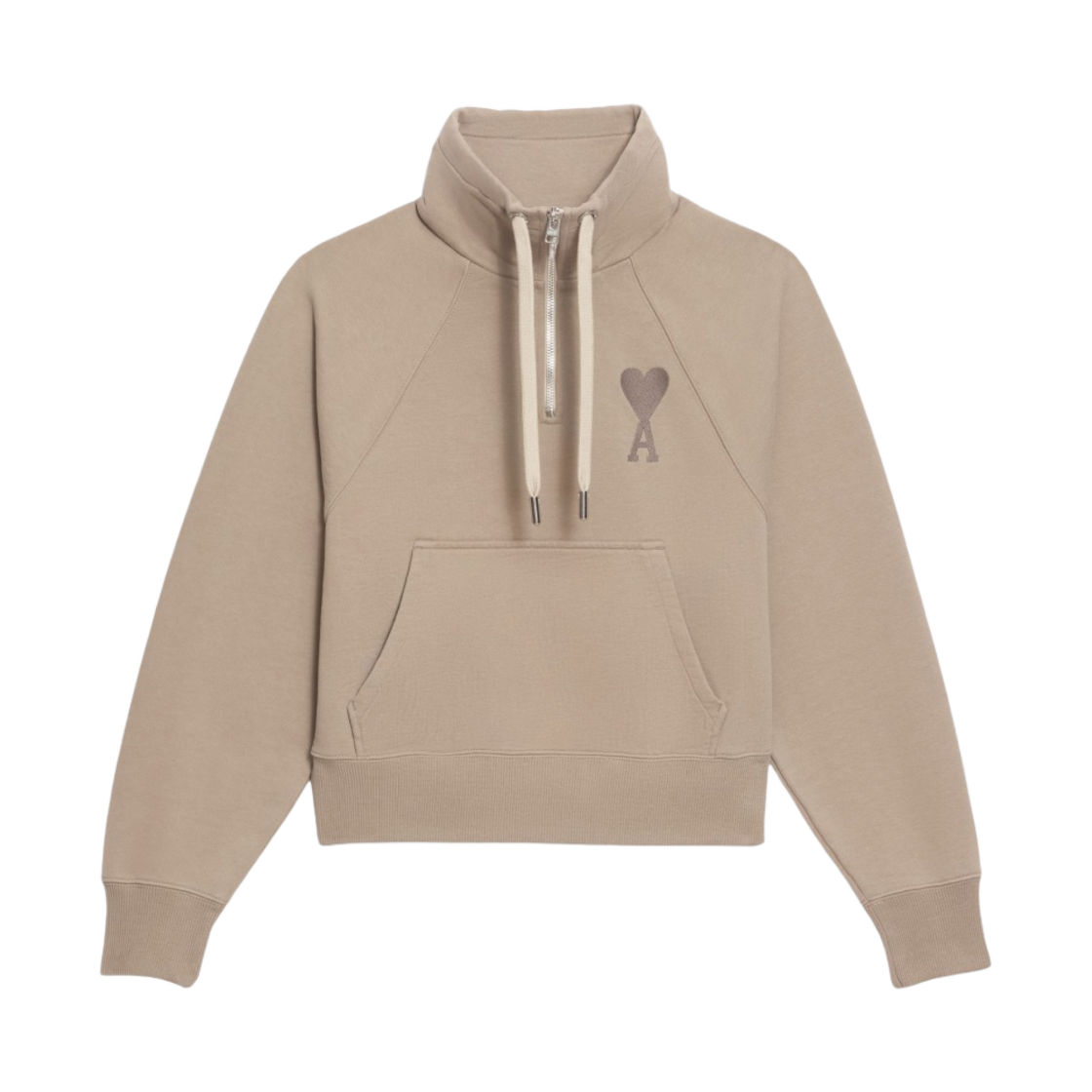 아미 톤온톤 하트 로고 하프 집 스웨트셔츠 베이지 폰스(AMI de Coeur Tone-On-Tone Half Zip Sweatshirt Beige Fonce) - 1