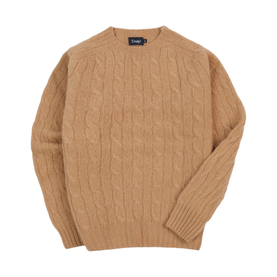 DR2A3A-22553-08-300 Drake's Brushed Shetland Cable Knit Crew Neck Jumper Wheat
