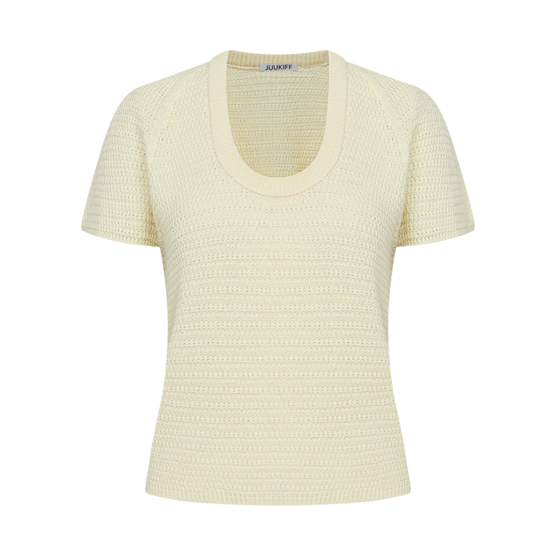 쥬키프 코튼 텍스쳐드 탑 크림(Juukiff Half Sleeve Textured Top In Cotton Cream)
