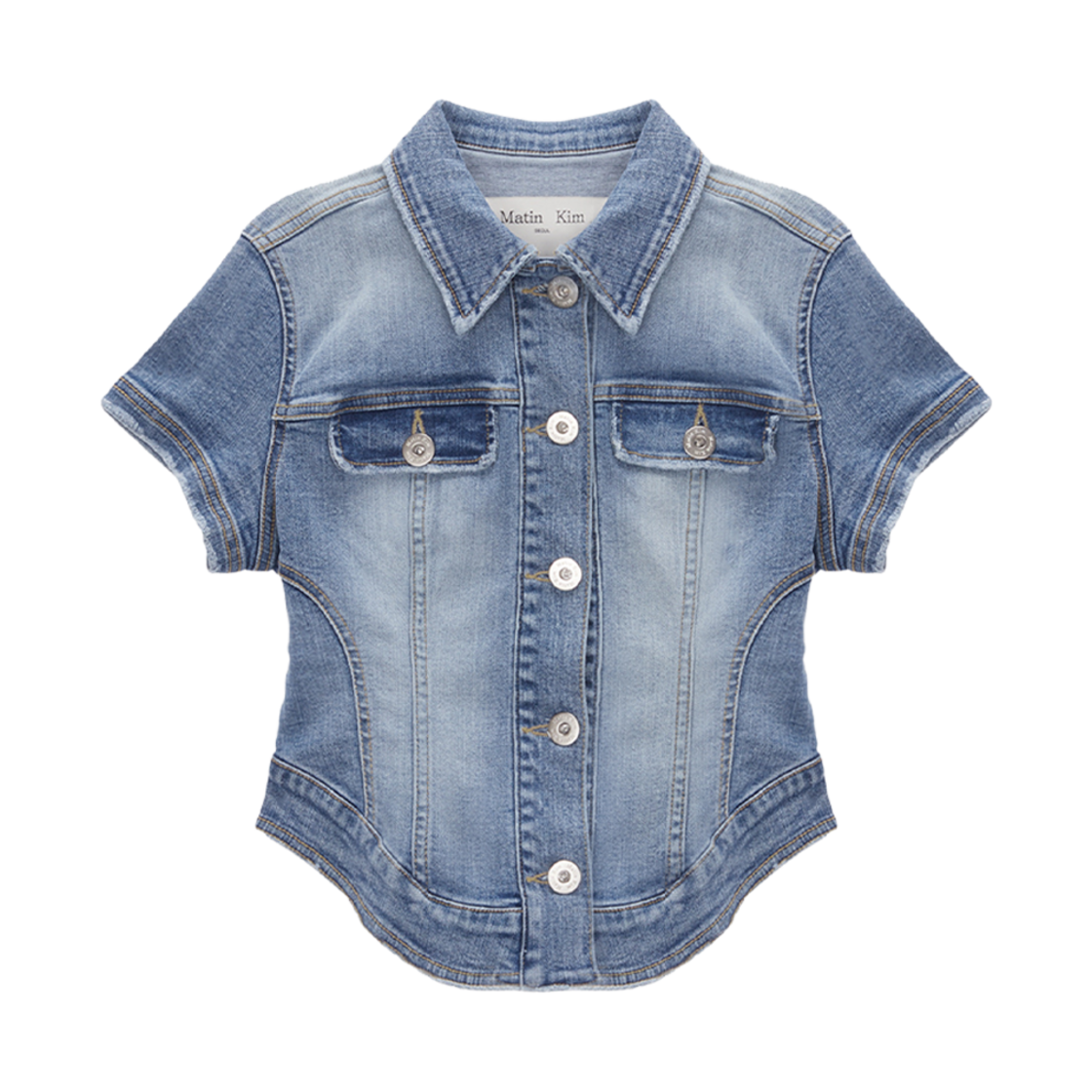 (W) 마뗑킴 데님 크롭 셔켓 블루