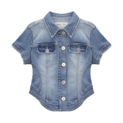 (W) Matin Kim Denim Crop Shirket Blue
