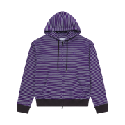 SLOW RECORD HOUSE Stripe Knit Hood Zip-Up Purple