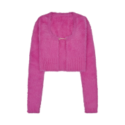 (W) Jacquemus La Maille Neve Manches Longues Fluffy Charm Logo Long Sleeve Cardigan Pink