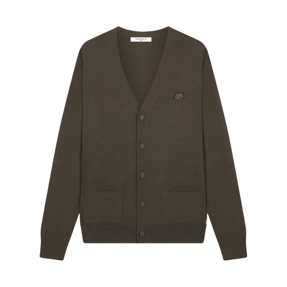 메종 키츠네 볼드 폭스 헤드 패치 레귤러 가디건 카키(Maison Kitsune Bold Fox Head Patch Regular Cardigan Khaki)