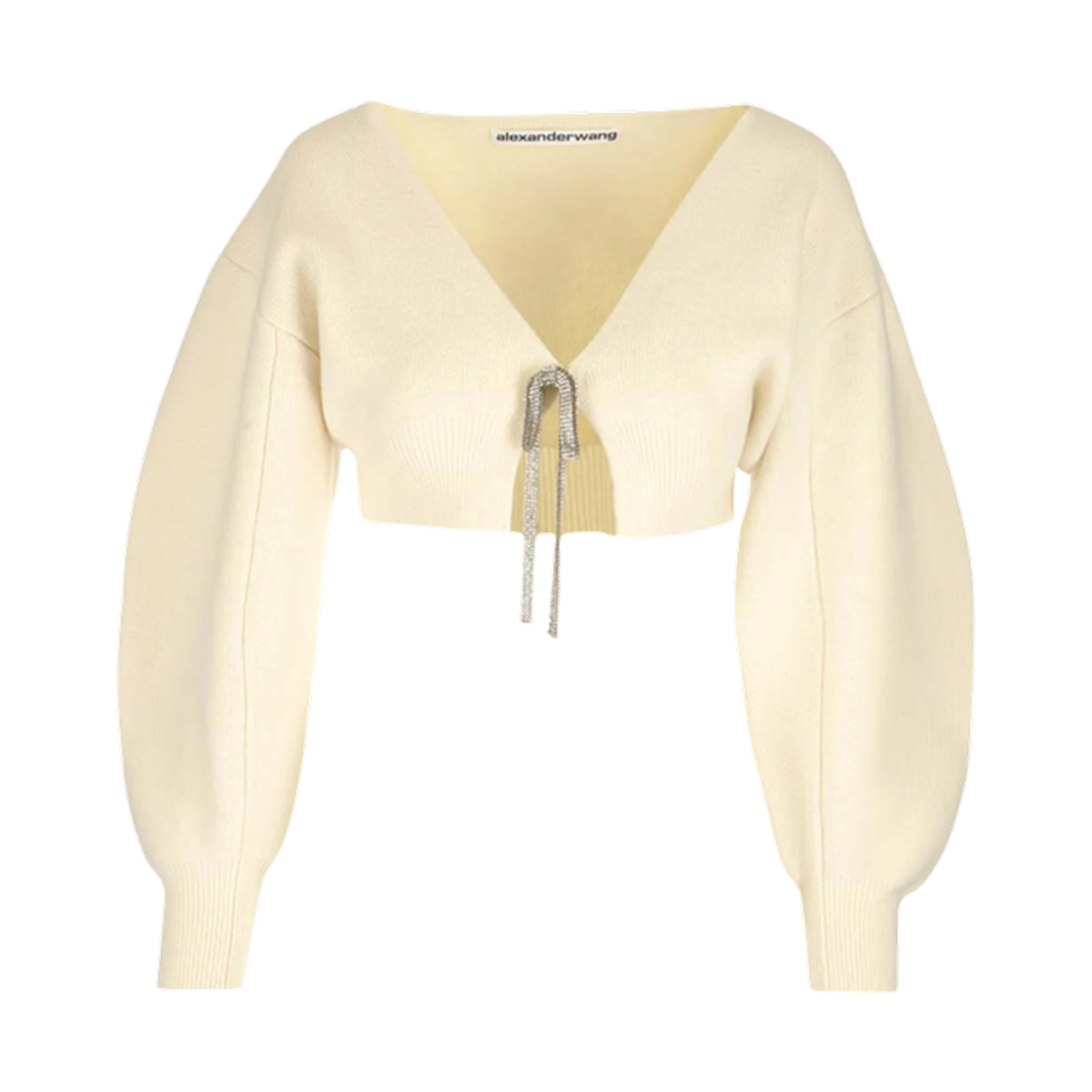 (W) 알렉산더 왕 크리스탈 타이 브이넥 크롭 가디건 아이보리((W) Alexander Wang V-Neck Cropped Cardigan with Crystal Tie Ivory)