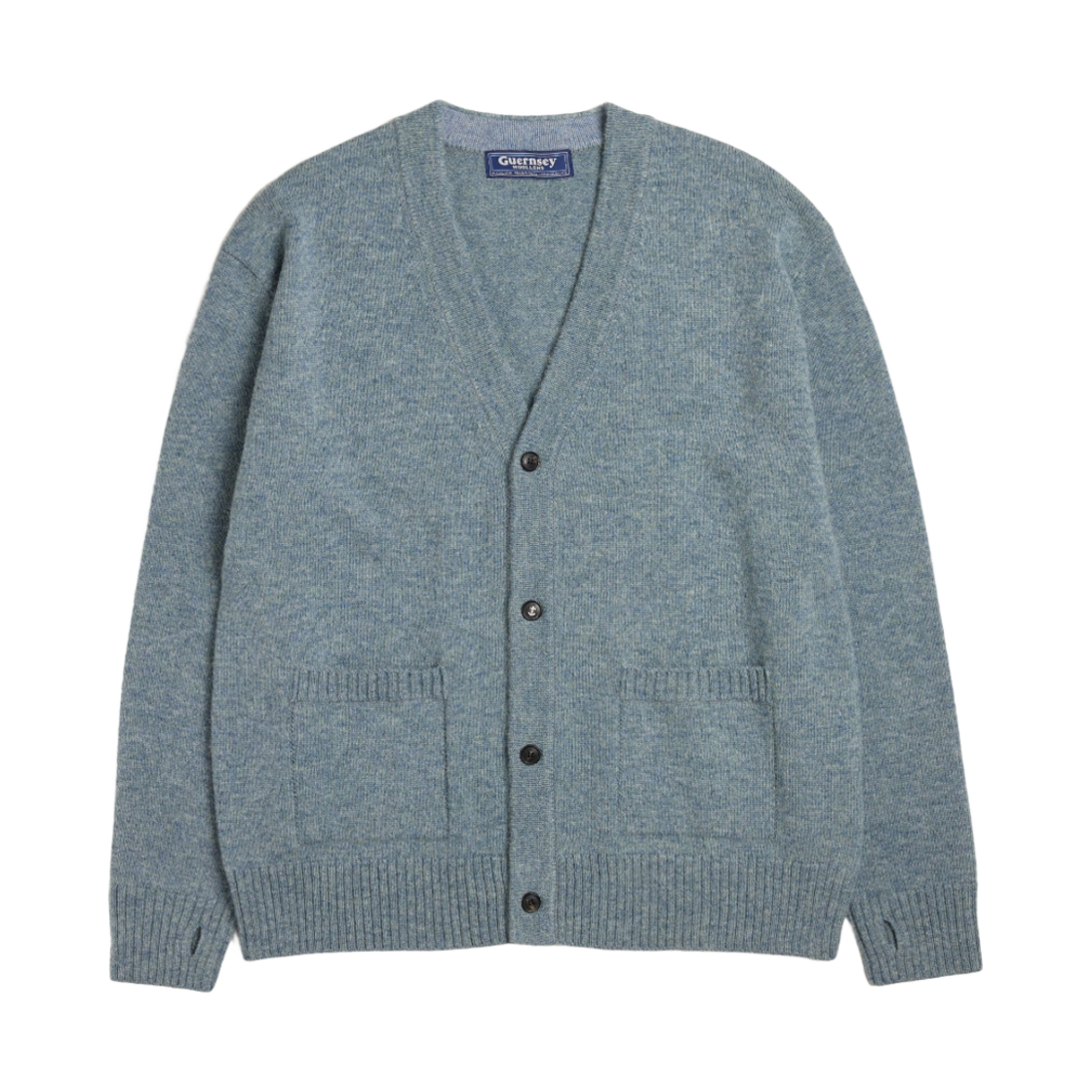 - Guernsey Woollens Button V-Neck Wool Cardigan Sky Blue