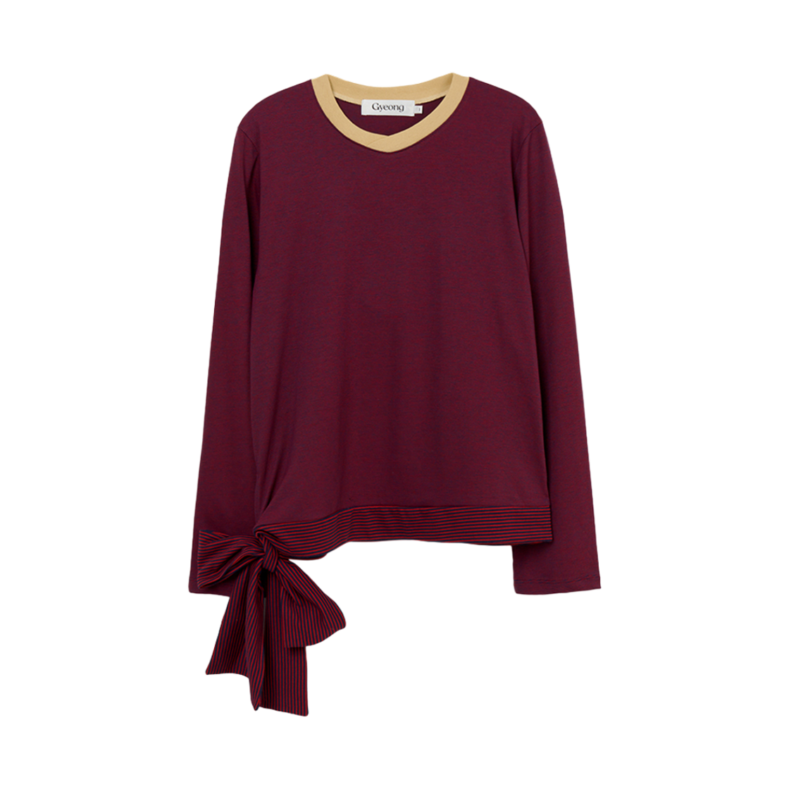 GY43LS003RN Gyeong Tie Striped Long Sleeve Tee Red & Navy