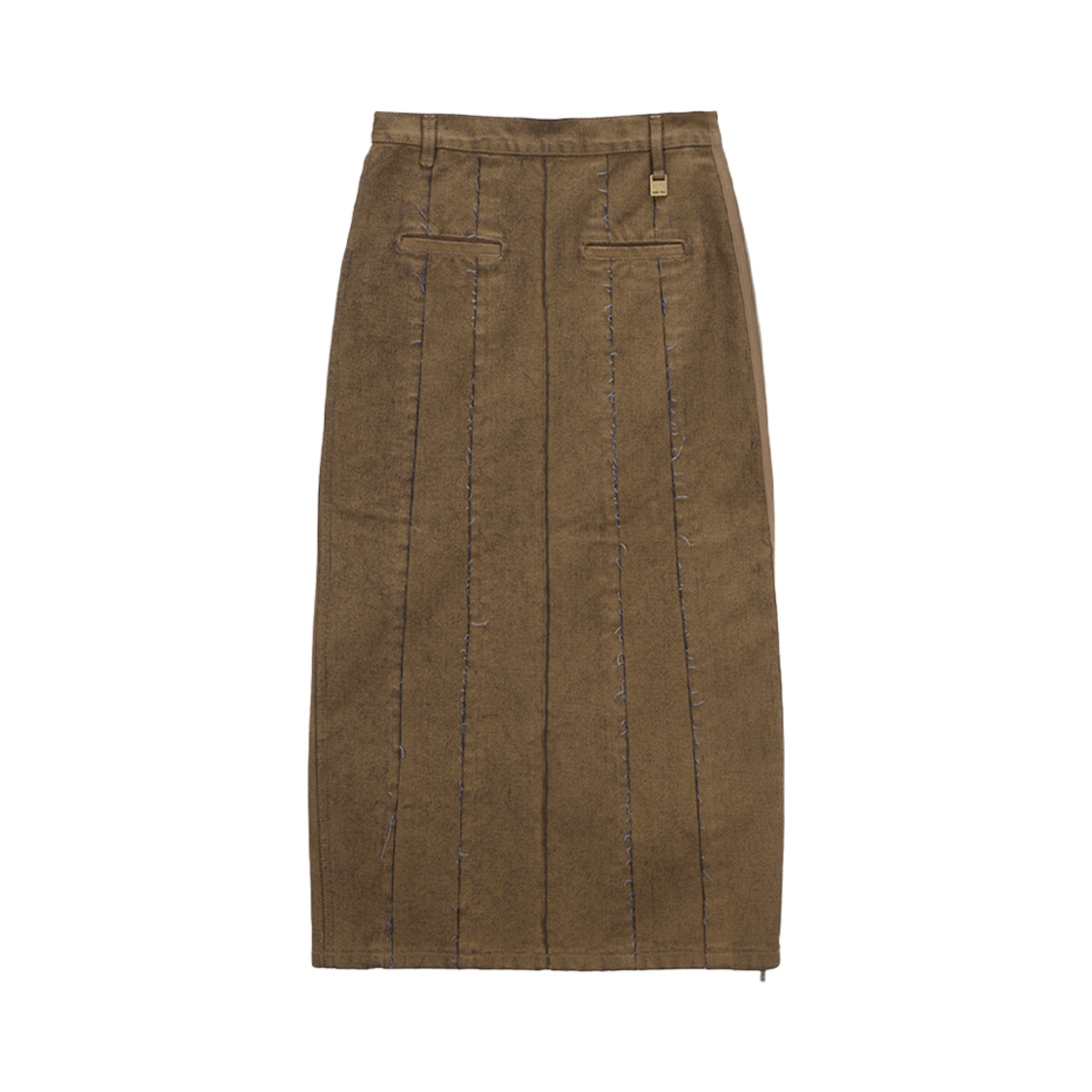 (W) 마뗑킴 사이드 지퍼 컬러 데님 롱 스커트 브라운