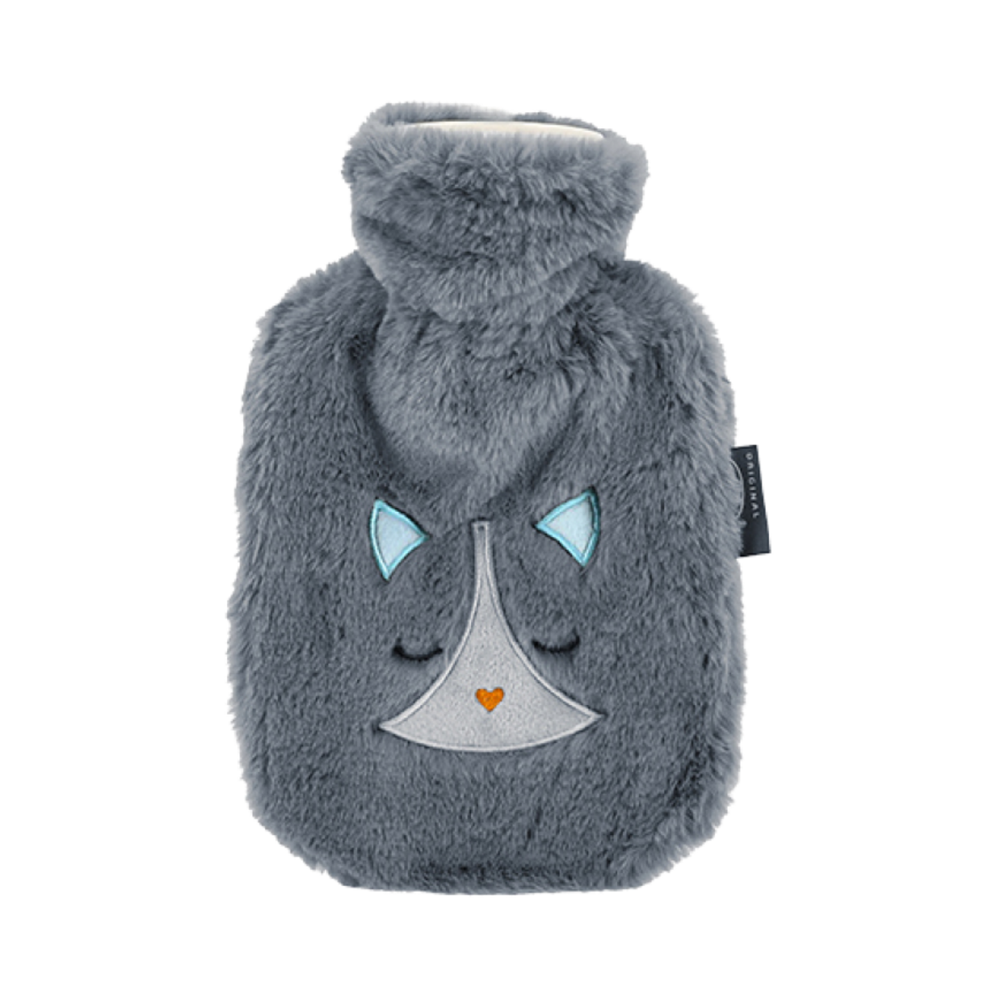 65260-23 Fashy Hot Water Bottle 0.8L with Cat Plush Cover Grey