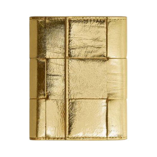 Bottega Veneta Cassette Tri-Fold Zip Wallet Gold