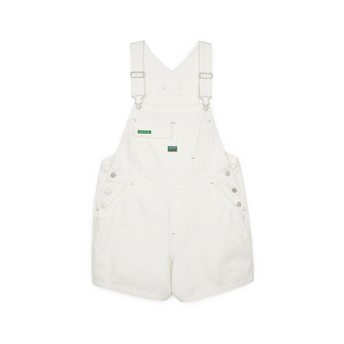 P0000BCI_01 Greenbutter Denim Overall Shorts Ivory