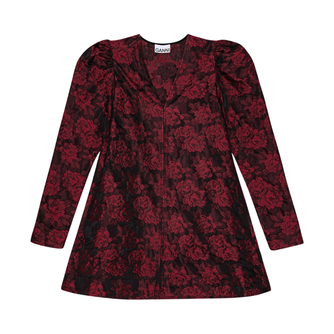 (W) 가니 보타니컬 자카드 미니 드레스 하이 리스크 레드((W) Ganni Botanical Jacquard Mini Dress High Risk Red)