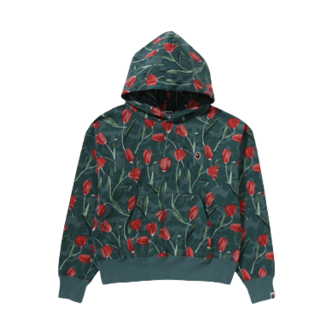 베이프 튤립 카모 오버사이즈드 풀오버 후드 그린