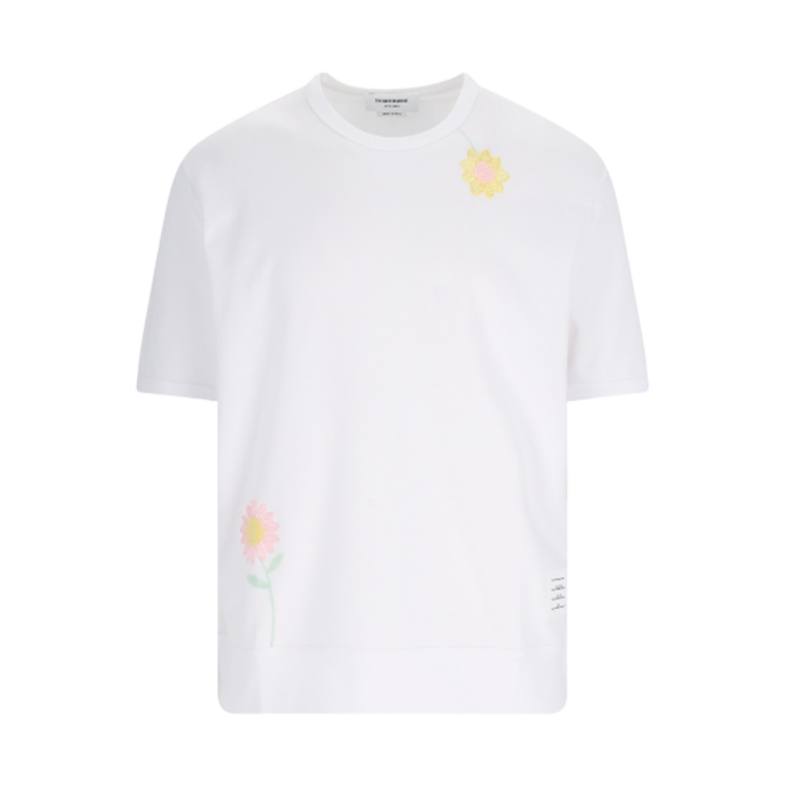 MJS208E-J0055-100 Thom Browne Flower Embroidery Cotton T-shirt White