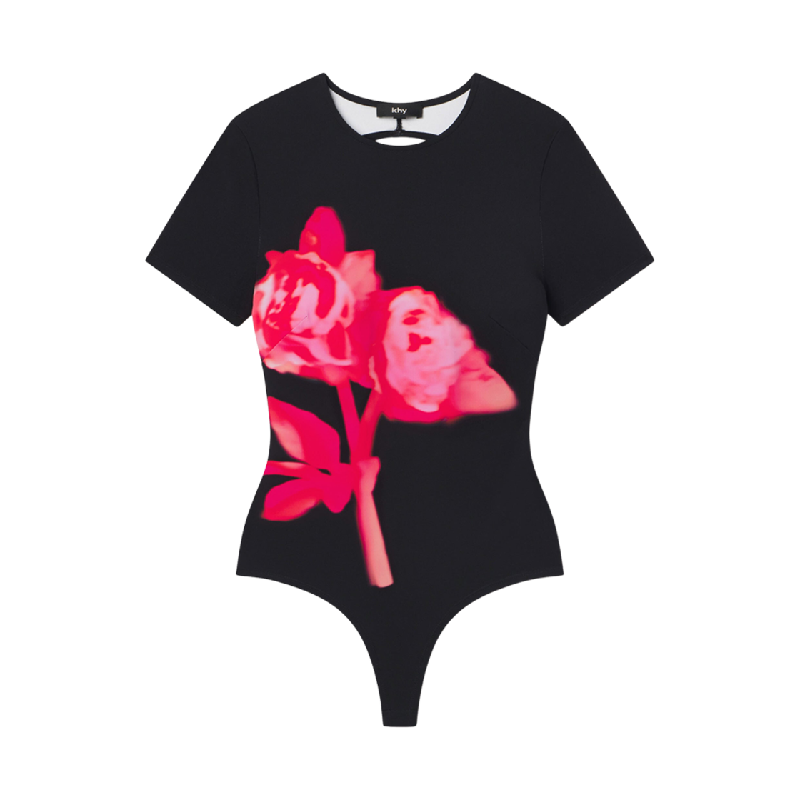 (W) 카이 x 이오네스 스무스 스트레치 오픈 백 바디수트 블랙 피오니((W) Khy x Ioannes Smooth Stretch Open Back Bodysuit Black Peony)