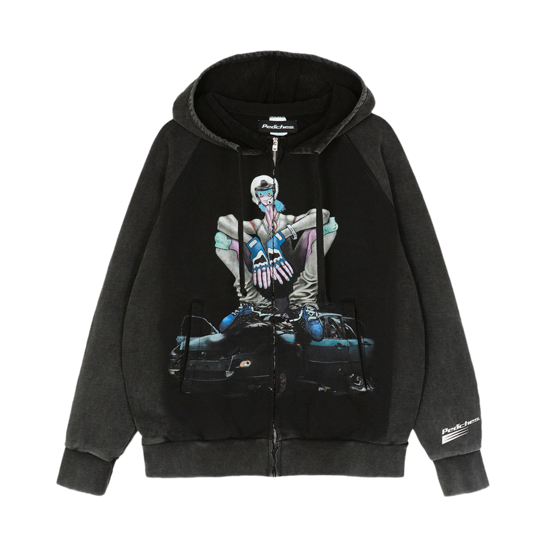 PCS24MXHD009 Peaches Mortal Racer Zip-Up Hoodie Black