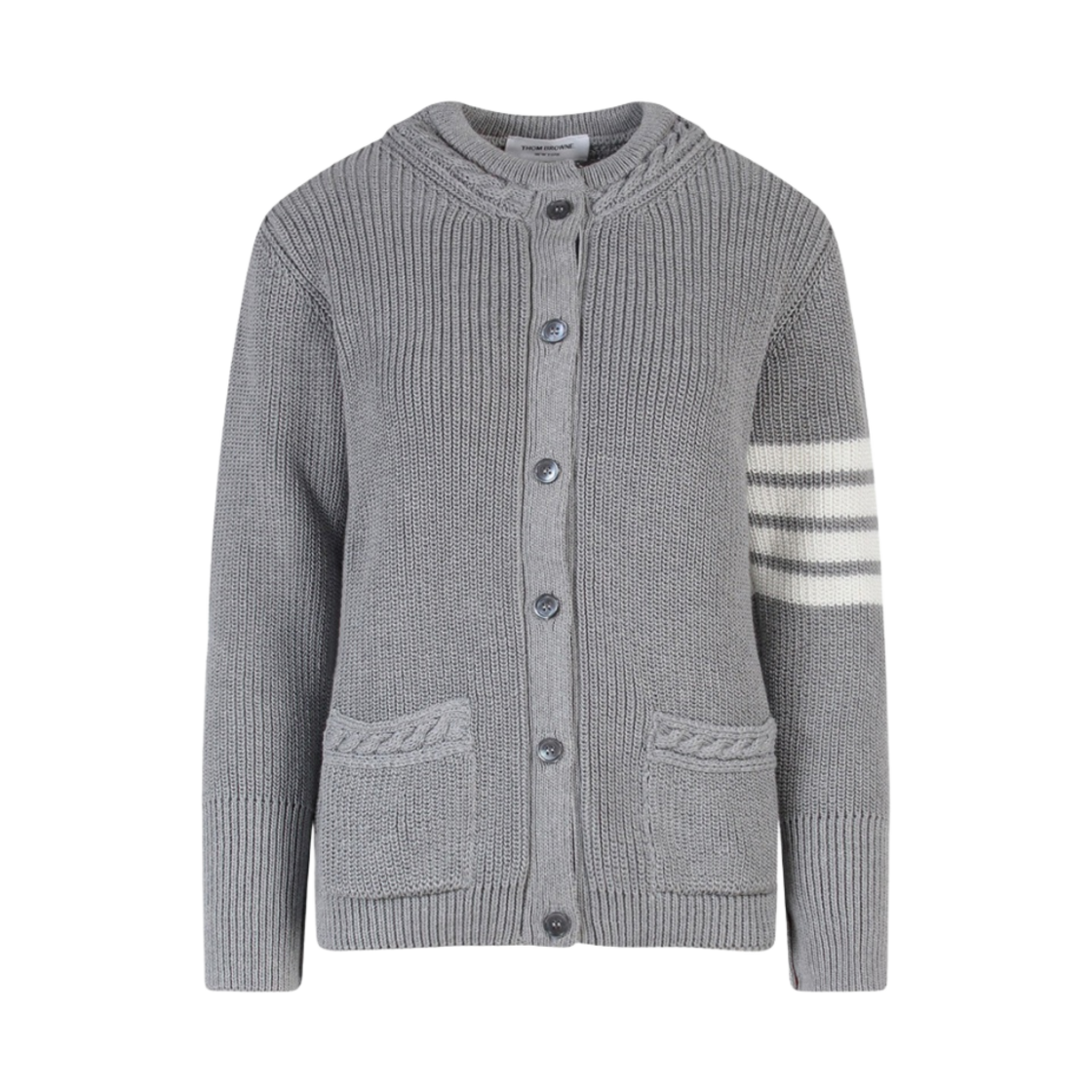 (W) 톰브라운 스티치 코튼 사선 크루넥 가디건 라이트 그레이((W) Thom Browne Stitch Cotton 4-Bar Crewneck Cardigan Light Grey) - 1