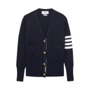 (W) Thom Browne Cotton Crepe Milano Stitch 4-Bar Cardigan Navy