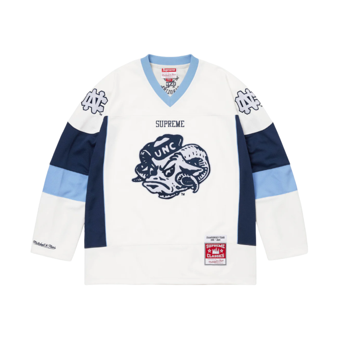 슈프림 미첼 & 네스 NCAA 하키 저지 화이트 - 24FW(Supreme Mitchell & Ness NCAA Hockey Jersey White - 24FW)