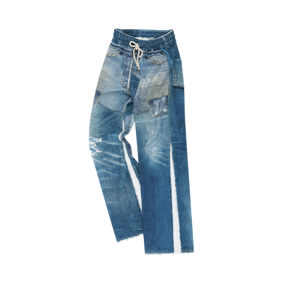 apa828u(BLUE) ADSB Andersson Bell Unisex Denim Trompe Loeil Mesh Pants Blue
