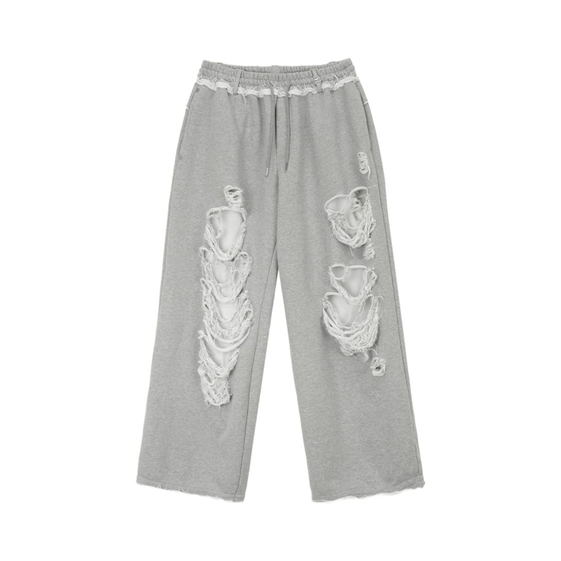 (W) 트리밍버드 스크래치 데미지 와이드 스웨트팬츠 멜란지 그레이((W) Treemingbird Scratch Damage Wide Sweatpants Melange Gray)