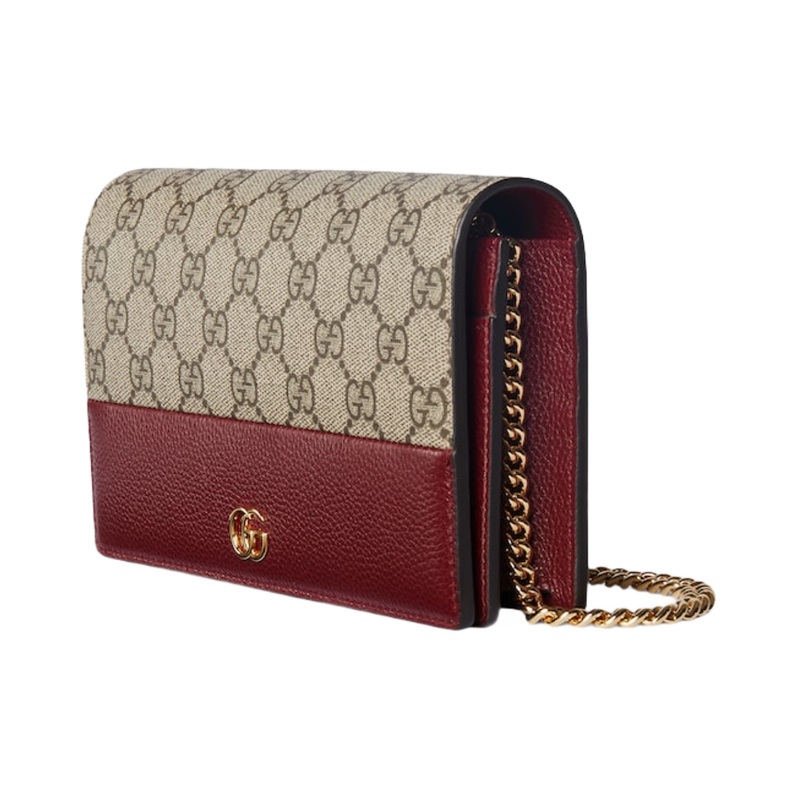 구찌 GG 마몽 체인 바이컬러 월렛 베이지 로쏘 앙코라 레드 베이지 다크 브라운(Gucci GG Marmont Chain Bi-Color Wallet Rosso Ancora Red Beige Dark Brown) - 2