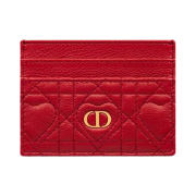 Dior Caro Five-Slot Card Holder Cannage Red Heart Motif
