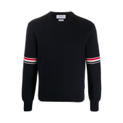 Thom Browne Cotton Milano Stitch Stripe Armband Crewneck Sweater Navy
