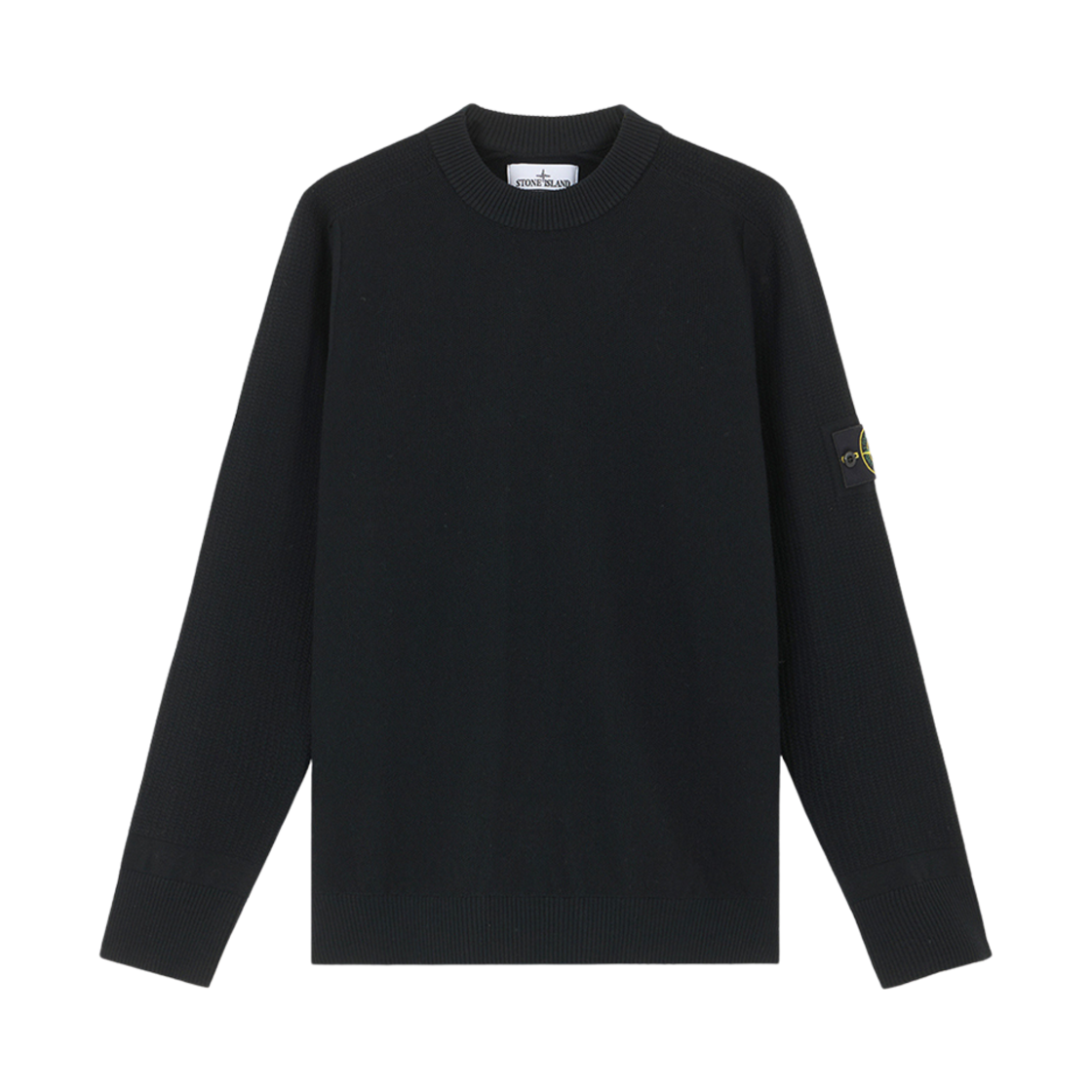 8115534A4-V0029 Stone Island 534A4 Stretch RWS Wool Crewneck Sweater with Ribbed Details Black - 24FW