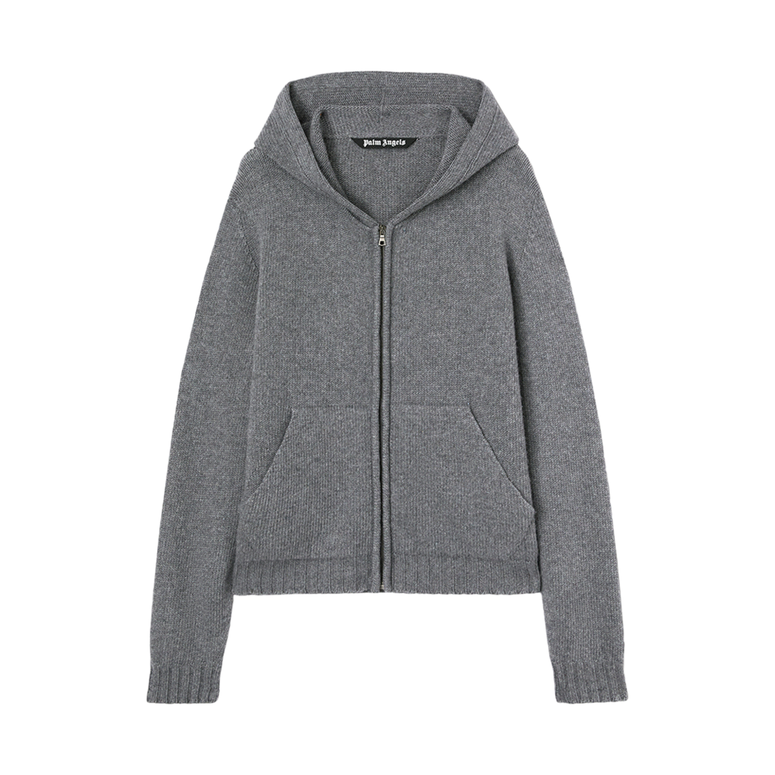 P7WMMB993 PALM ANGELS Curved Logo Zip Knit Hoody Grey Melange