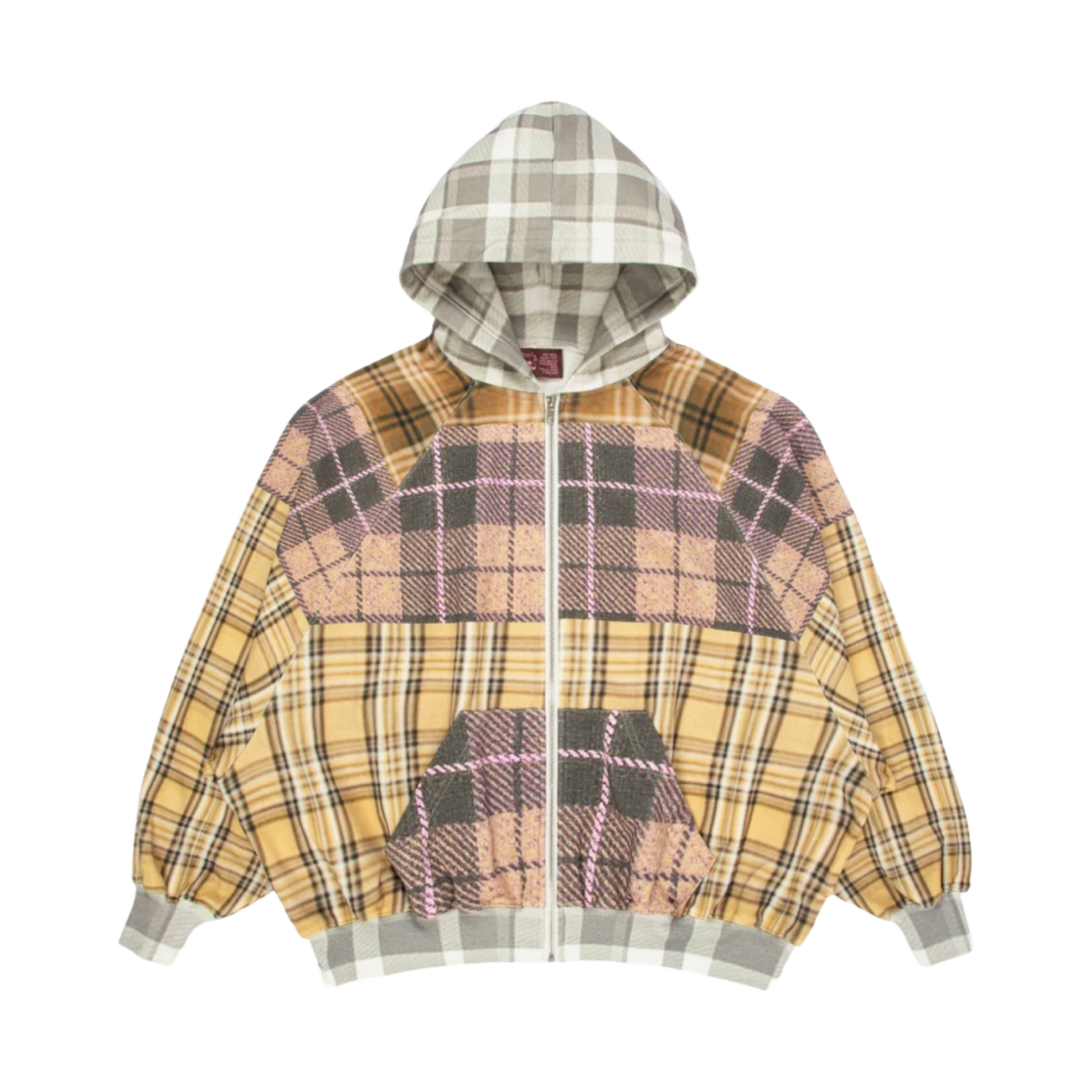 프레잉 플래드 지퍼 후드 그레이(Praying Plaid Zip Hoodie Grey)