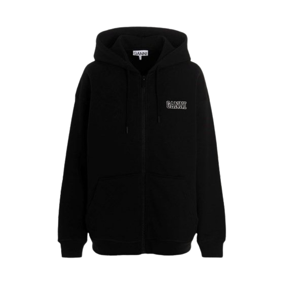 (W) 가니 소프트웨어 이솔리 오버사이즈 집 후디 블랙((W) Ganni Software Isoli Oversized Zip Hoodie Black)