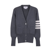 (W) Thom Browne Fine Merino Wool Milano Stitch 4-Bar Classic V-Neck Cardigan Medium Grey