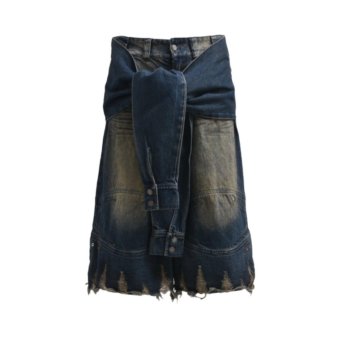 - No/Faith Studios Used Denim Sleeves Shorts Blue