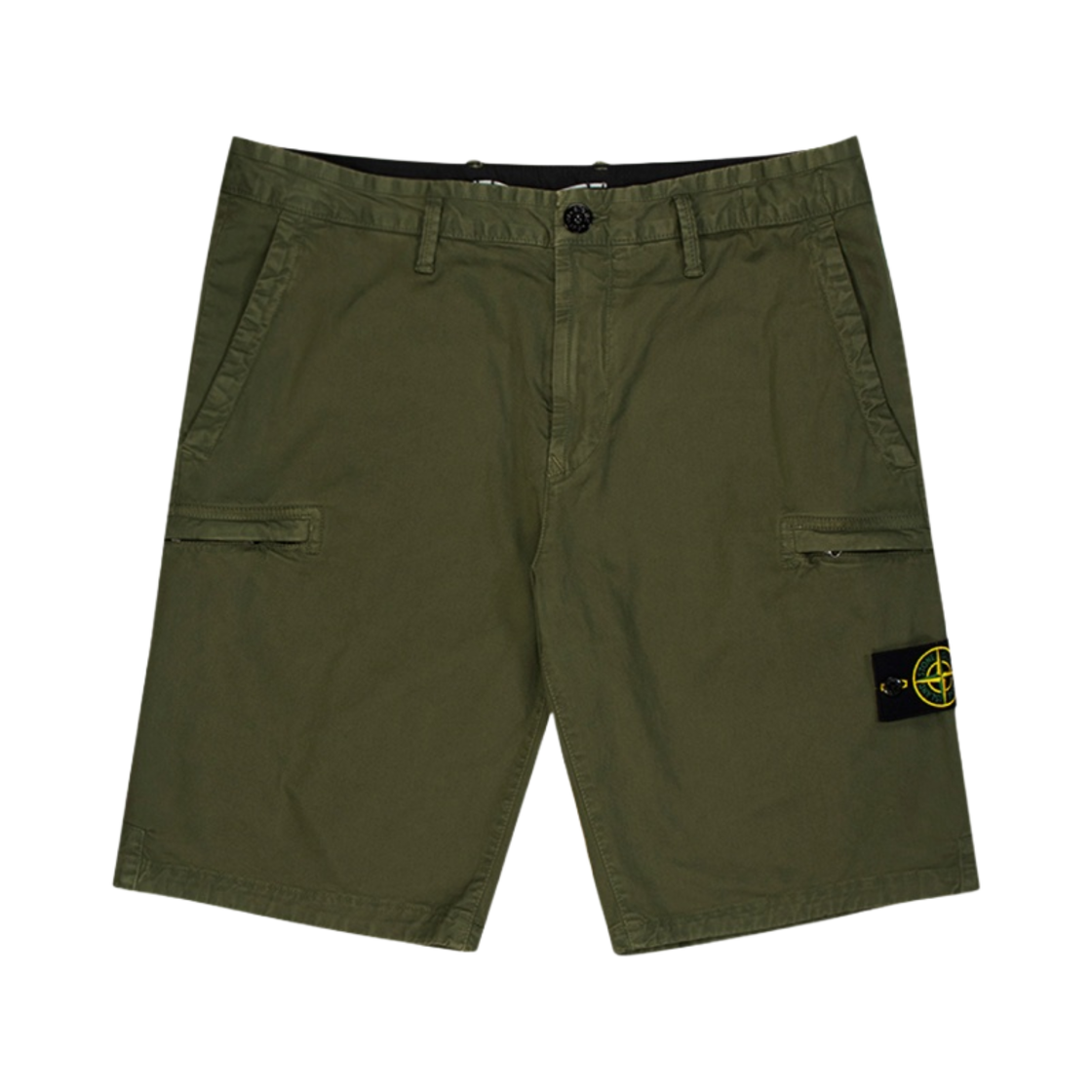 스톤 아일랜드 L0504 스트레치 브로큰 트윌 가먼트 다이드 쇼츠 올리브 그린 - 21SS