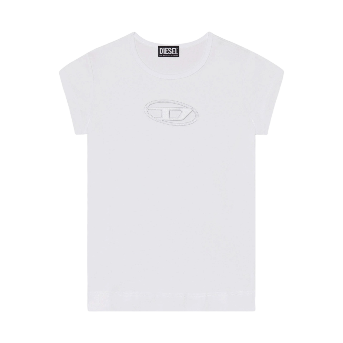 (W) 디젤 T-안지 피카부 로고 티셔츠 화이트((W) Diesel T-Angie Peekaboo Logo T-Shirt White)