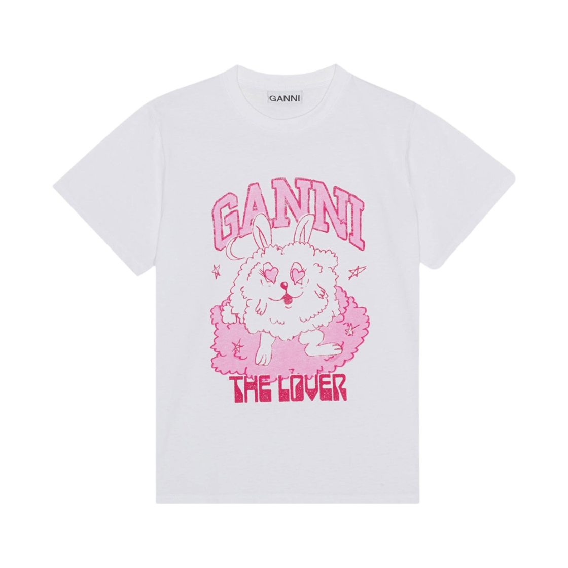 (W) 가니 릴렉스드 러브 버니 티셔츠 브라이트 화이트((W) Ganni Relaxed Love Bunny T-Shirt Bright White)