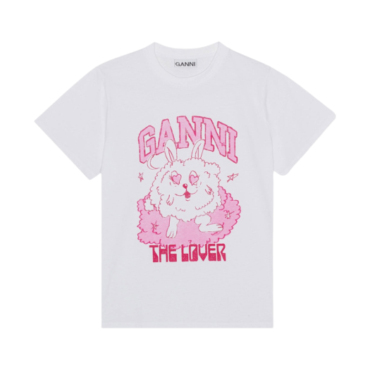 T3672-151 (W) Ganni Relaxed Love Bunny T-Shirt Bright White