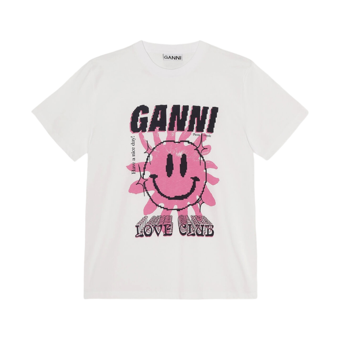 (W) 가니 러브 클럽 티셔츠 브라이트 화이트 핑크((W) Ganni Love Club T-Shirt Bright White Pink)