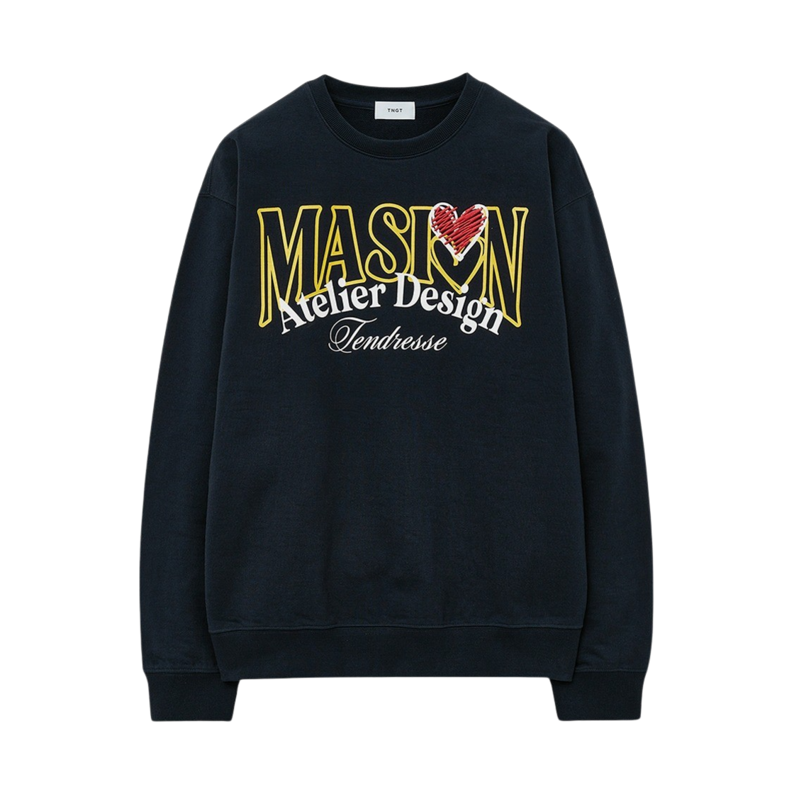 티엔지티 오버핏 하트 그래픽 맨투맨 네이비(TNGT Over-fit Heart Graphic MTM Navy)