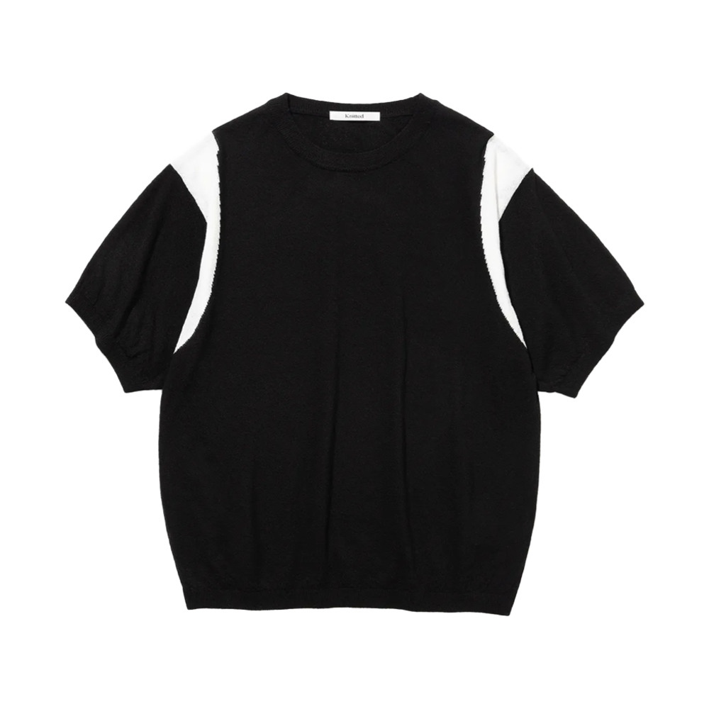 니티드 썸머 바시티 반팔 니트티 블랙