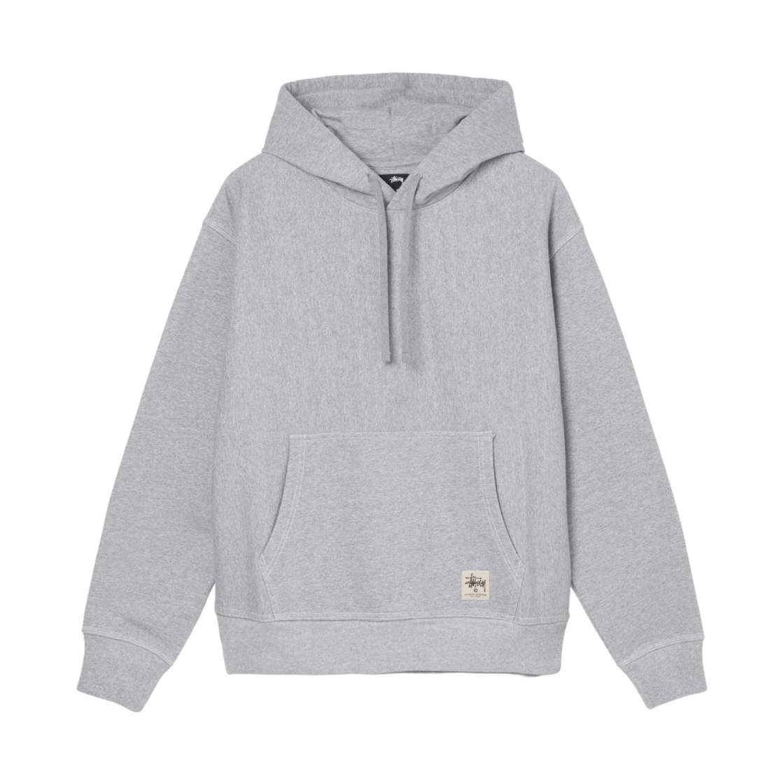 스투시 콘트라스트 스티치 라벨 후드 그레이 헤더(Stussy Contrast Stitch Label Hoodie Grey Heather)