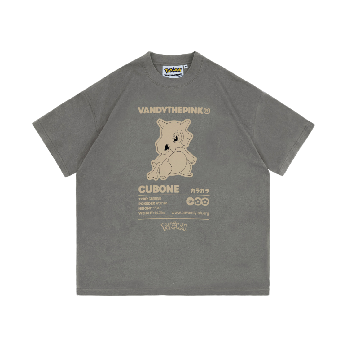 반디 더 핑크 x 포켓몬 탕구리 워시드 티셔츠 차콜(Vandy The Pink x Pokemon Cubone Washed T-Shirt Charcoal)