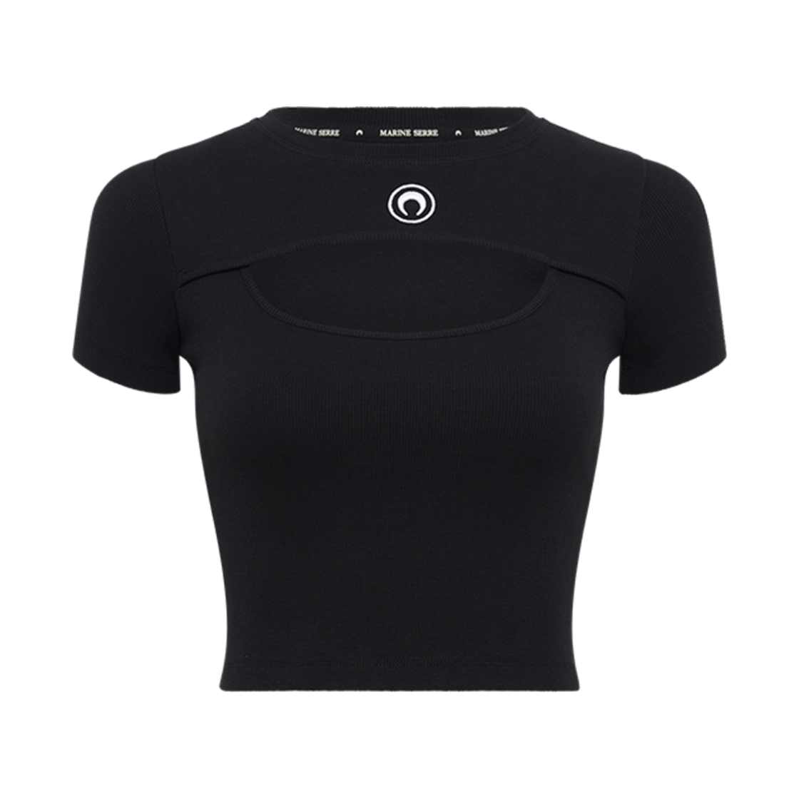 (W) 마린 세르 문 로고 립드 저지 아웃 티셔츠 블랙((W) Marine Serre Moon Logo Ribbed Jersey Out T-Shirt Black)
