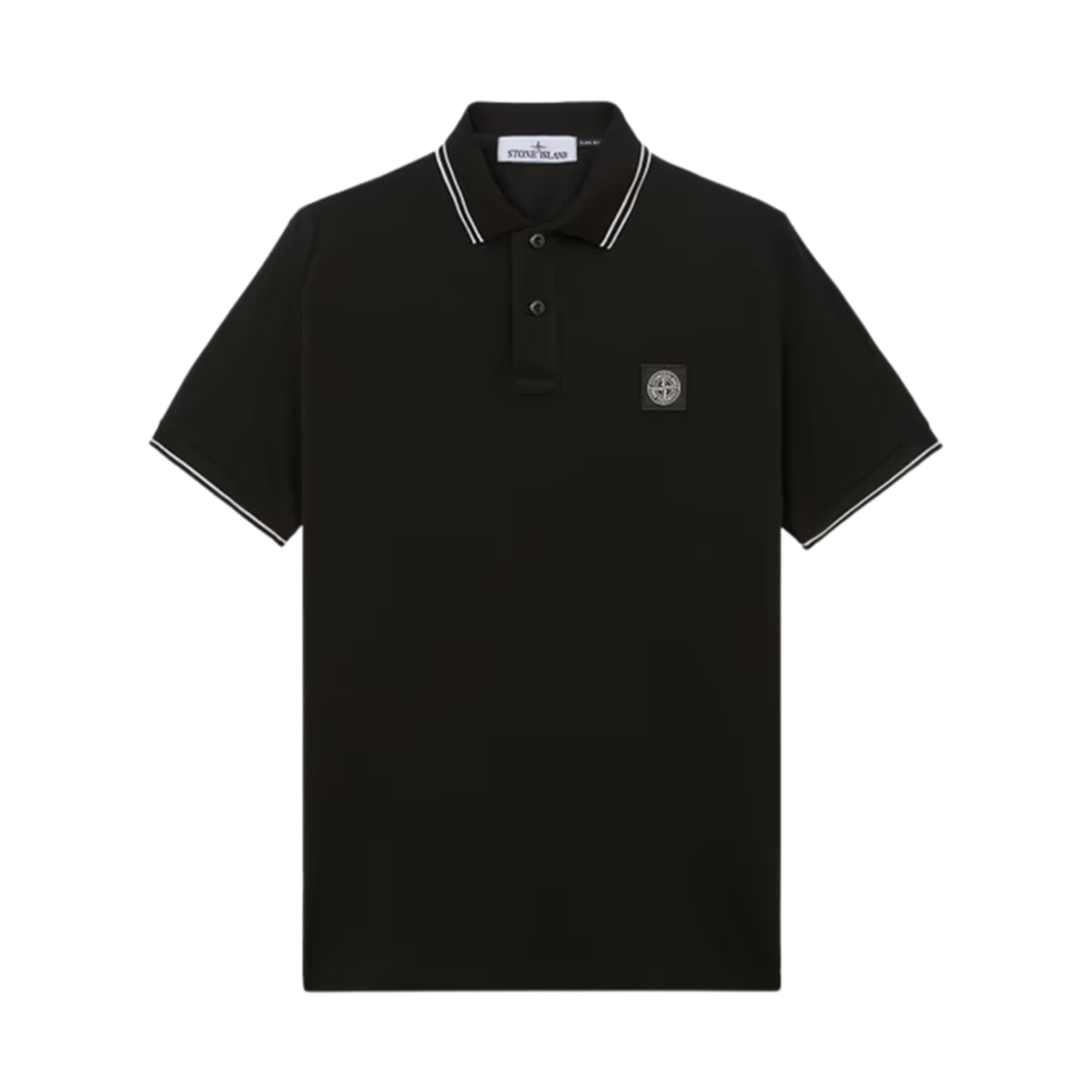 스톤 아일랜드 22002SC 오가닉 코튼 엘라스테인 피케 패치 슬림핏 폴로 셔츠 블랙 - 25SS