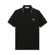 Stone Island 22002SC Organic Cotton Elastane Pique Patch Slim Fit  Polo Shirt Black - 25SS