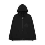 Chrome Hearts Cross Leather Patch Fleece Zip-Up Hoodie Black